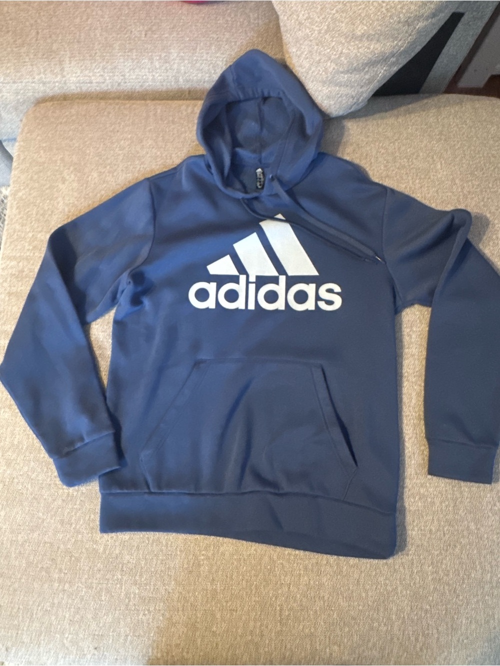 adidas Navy Blue Pullover Hoodie with White Logo